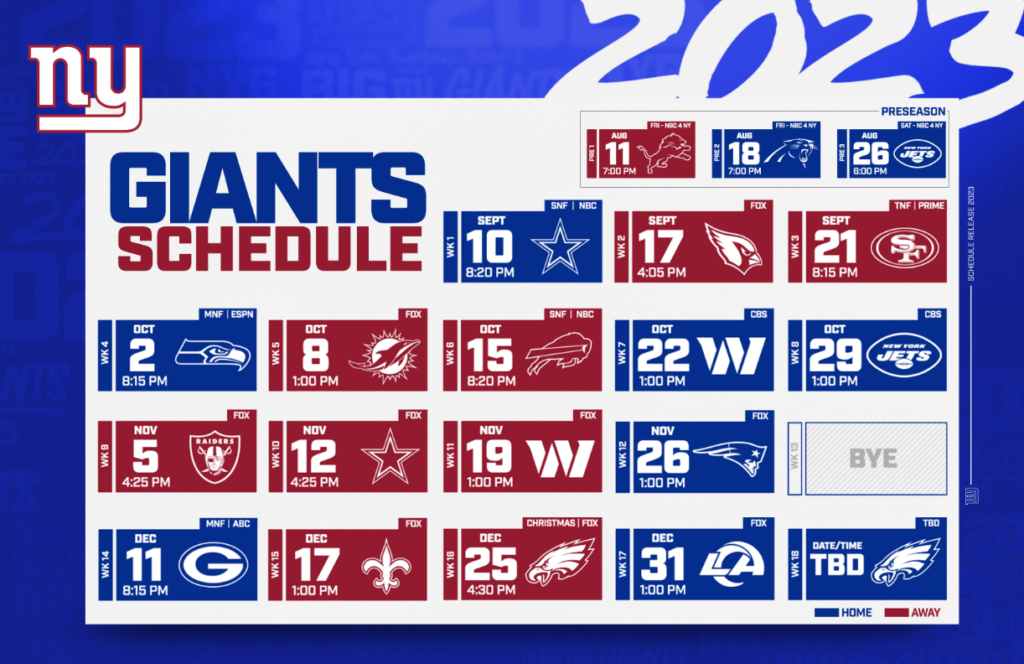 Giants calendario